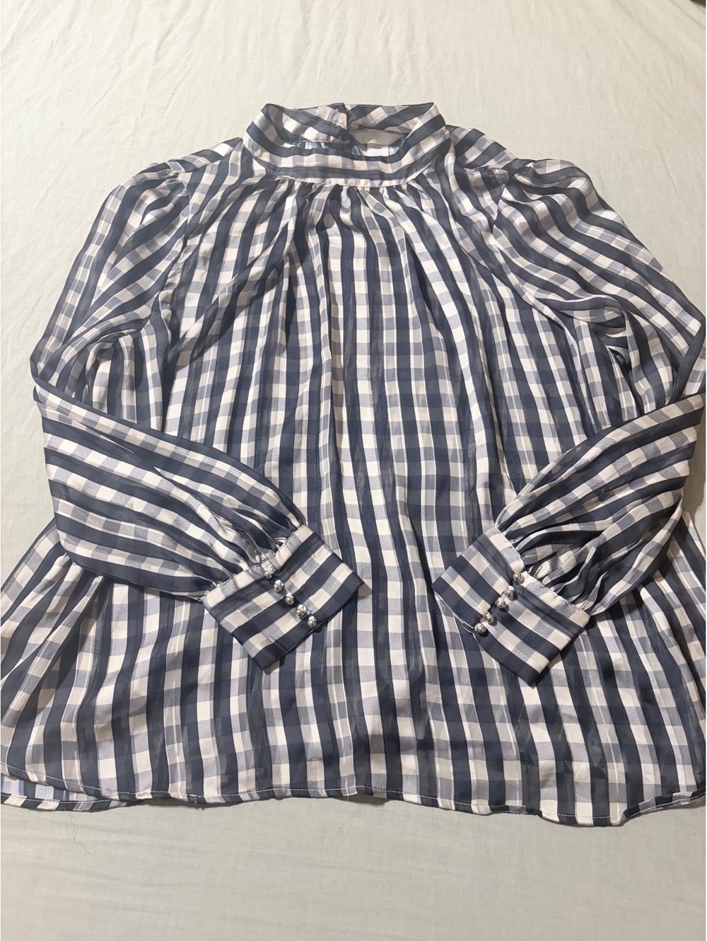 H&M Shear Plaid Long Sleeved Blouse